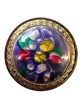 Vintage Reverse Carved Lucite Brooch Gold Tone Floral Pin 1950s New Old Stock